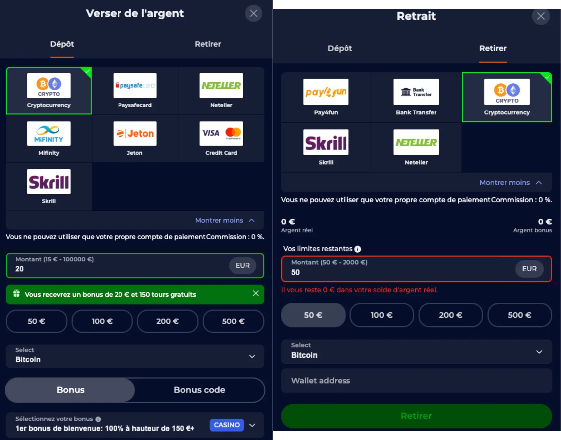 Nine Casino paiements